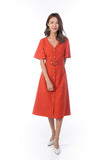 Cara Flutter Sleeved Button Midi in Rust