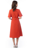 Cara Flutter Sleeved Button Midi in Rust