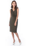 Jules Pleated front Shealth Midi in Olive