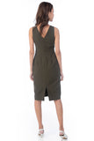 Jules Pleated front Shealth Midi in Olive
