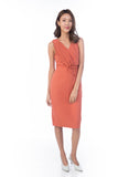 Jules Pleated front Shealth Midi in Salmon