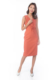 Jules Pleated front Shealth Midi in Salmon