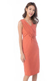 Jules Pleated front Shealth Midi in Salmon