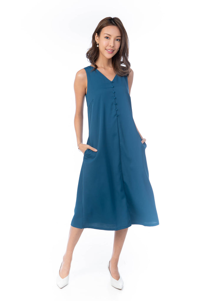 Dianna V Neck Button A Line Swing Dress In Teal Mint Ooak Dianna V Neck Button A Line Swing Dress In Teal Mint Ooak