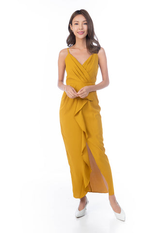 Jaime Pleated Ruffle Maxi in Mustard