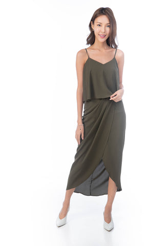 Amanda Crop Top Drape Maxi in Olive