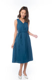 Dianna V Neck Button A Line Swing Dress In Teal
