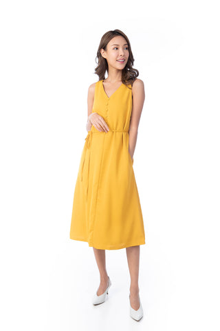 Dianna V Neck Button A Line Swing Dress In Sunshine