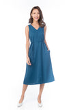 Dianna V Neck Button A Line Swing Dress In Teal